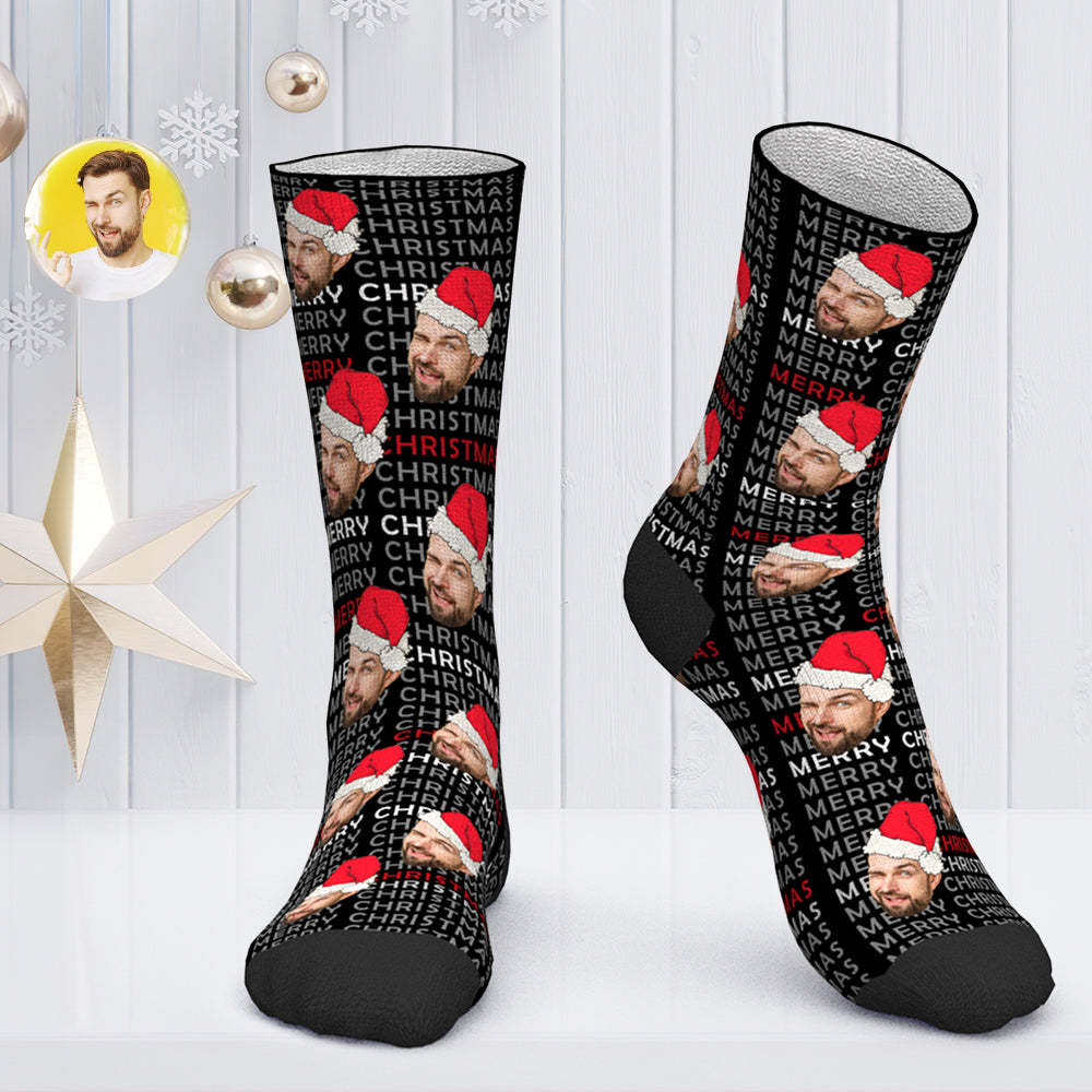 Custom Face Socks Personalized Photo Socks Christmas Gift Santa Socks - Merry Christmas - PhotoBoxer