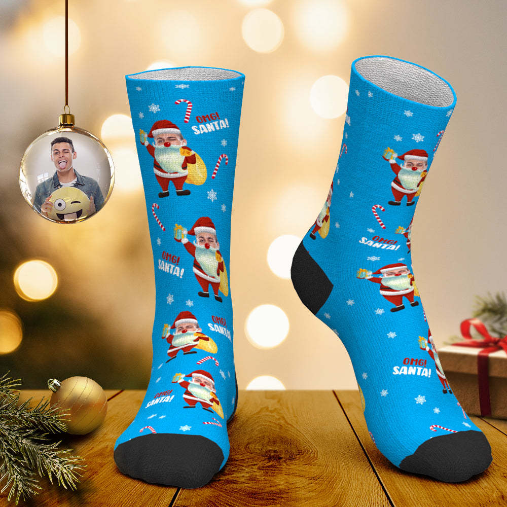 Custom Face Socks Personalized Photo Socks Santa Socks Christmas Gift - Omg Santa - PhotoBoxer