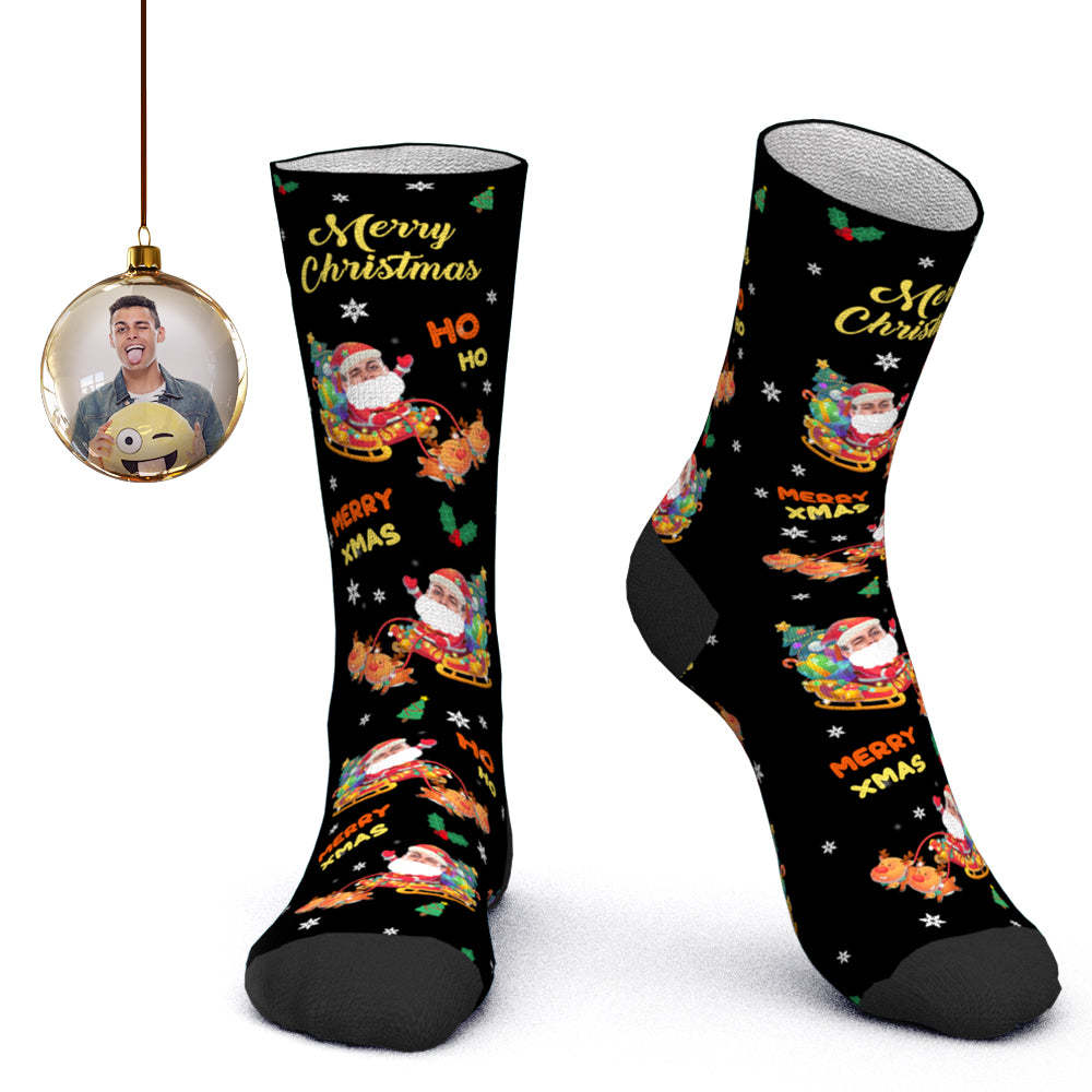 Custom Face Socks Personalized Photo Socks Santa Socks Christmas Gift - Merry Xmas - PhotoBoxer