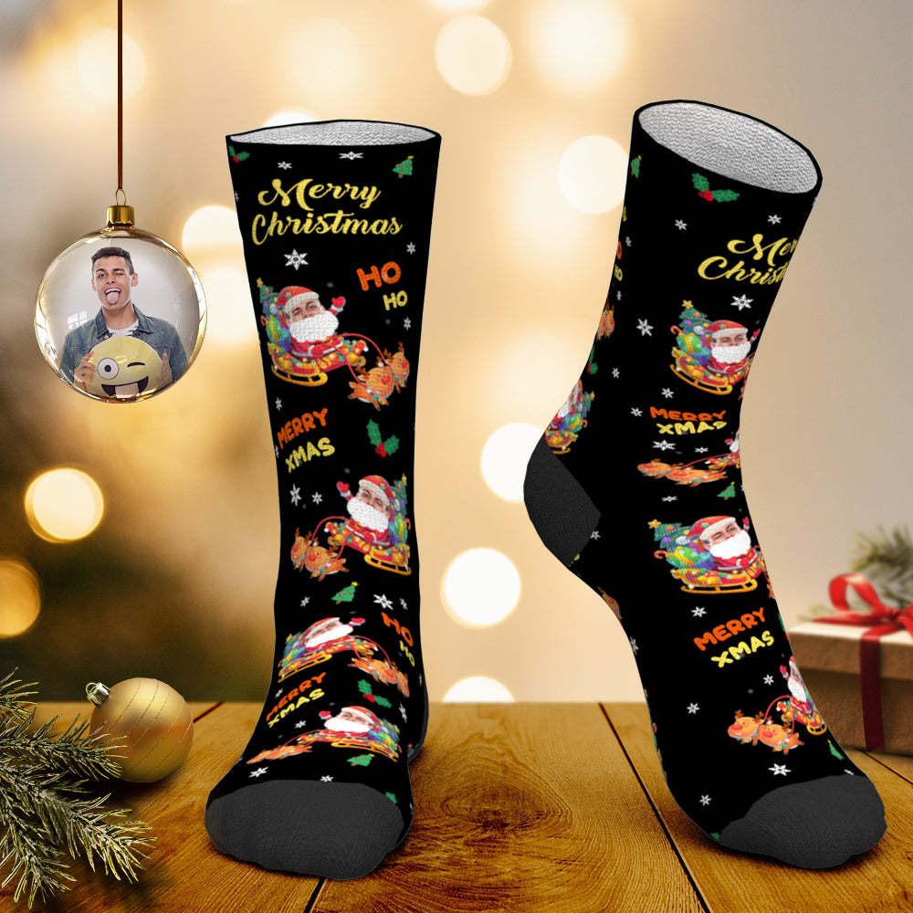 Custom Face Socks Personalized Photo Socks Santa Socks Christmas Gift - Merry Xmas - PhotoBoxer