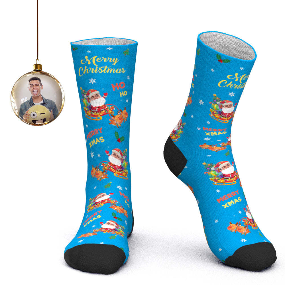 Custom Face Socks Personalized Photo Socks Santa Socks Christmas Gift - Merry Xmas - PhotoBoxer