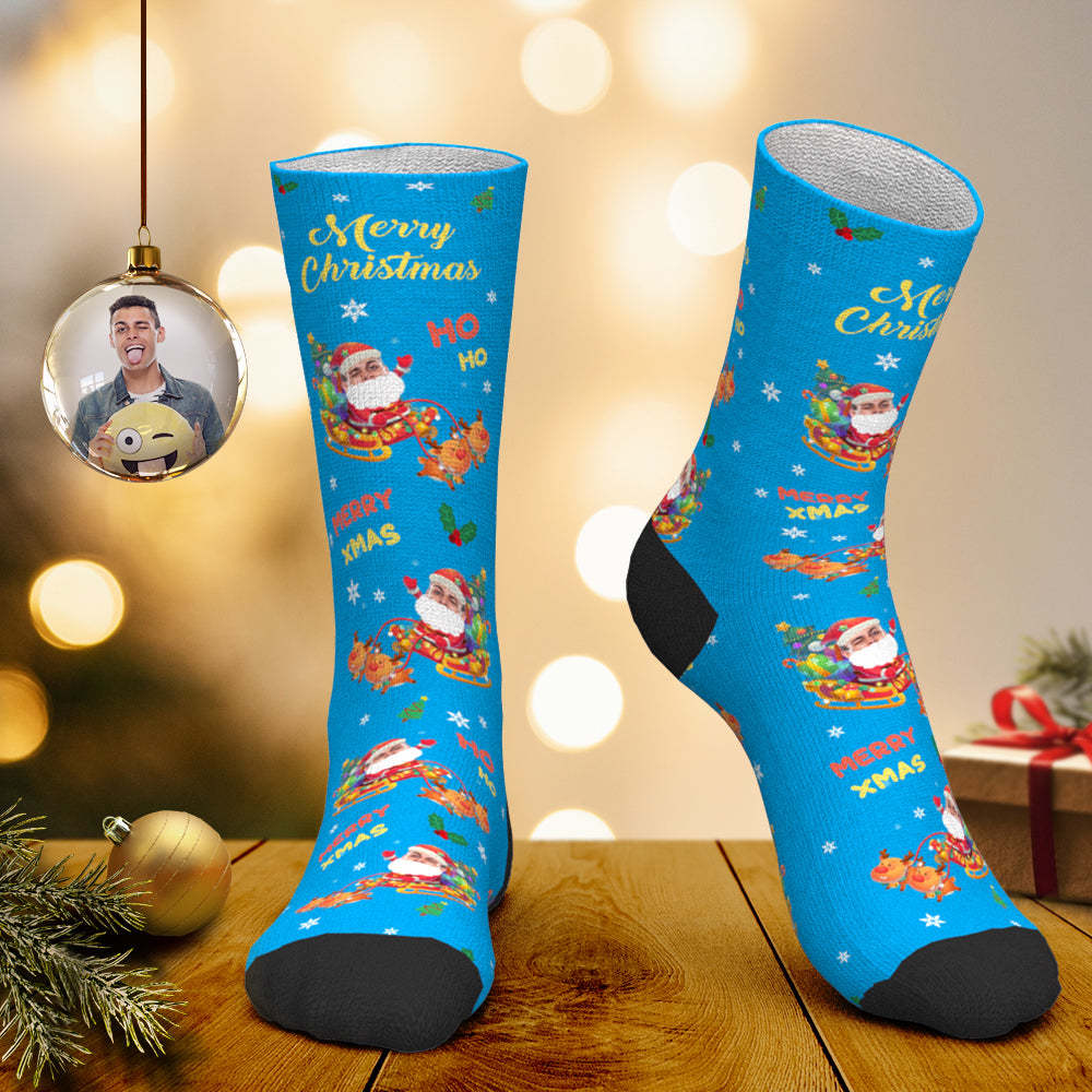 Custom Face Socks Personalized Photo Socks Santa Socks Christmas Gift - Merry Xmas - PhotoBoxer