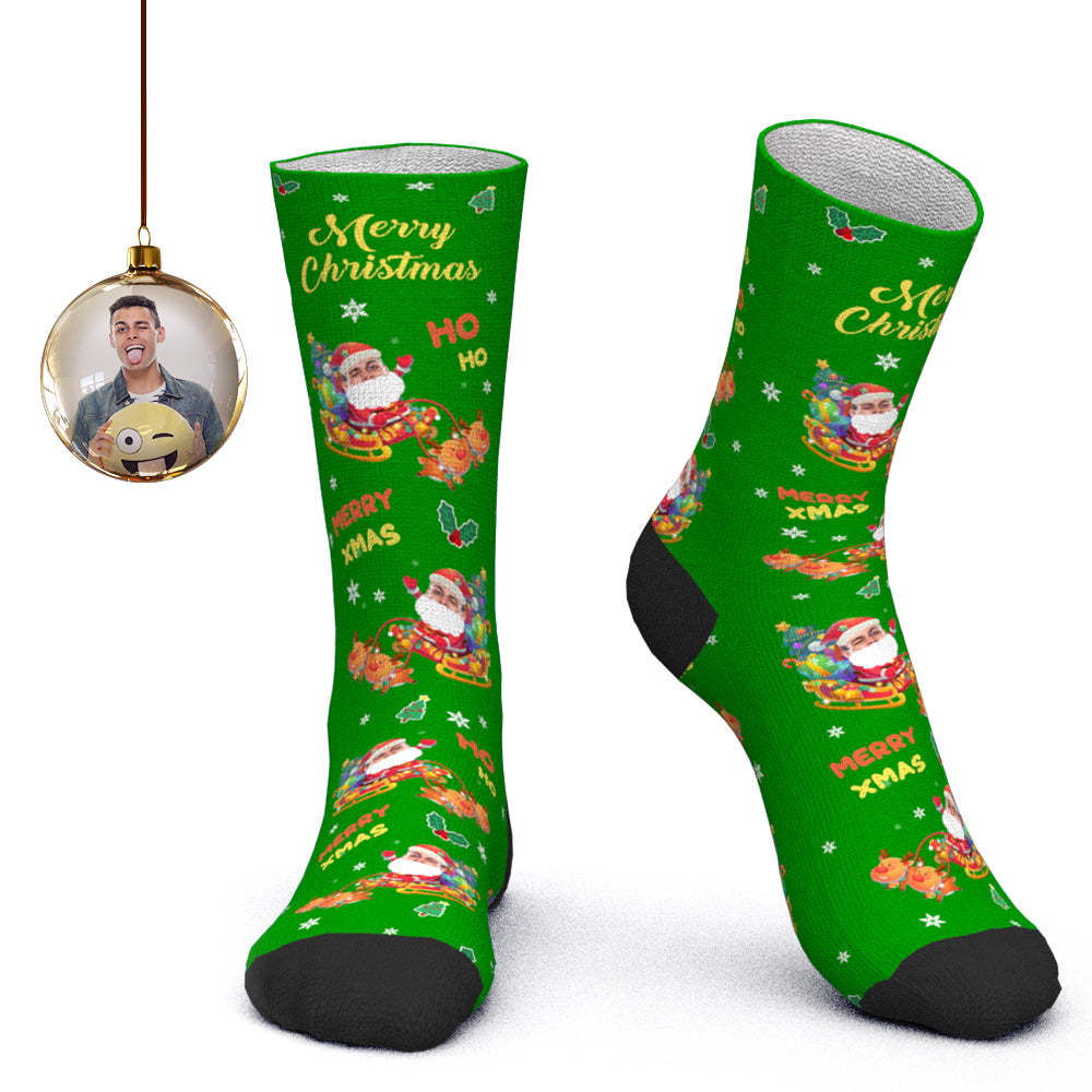 Custom Face Socks Personalized Photo Socks Santa Socks Christmas Gift - Merry Xmas - PhotoBoxer