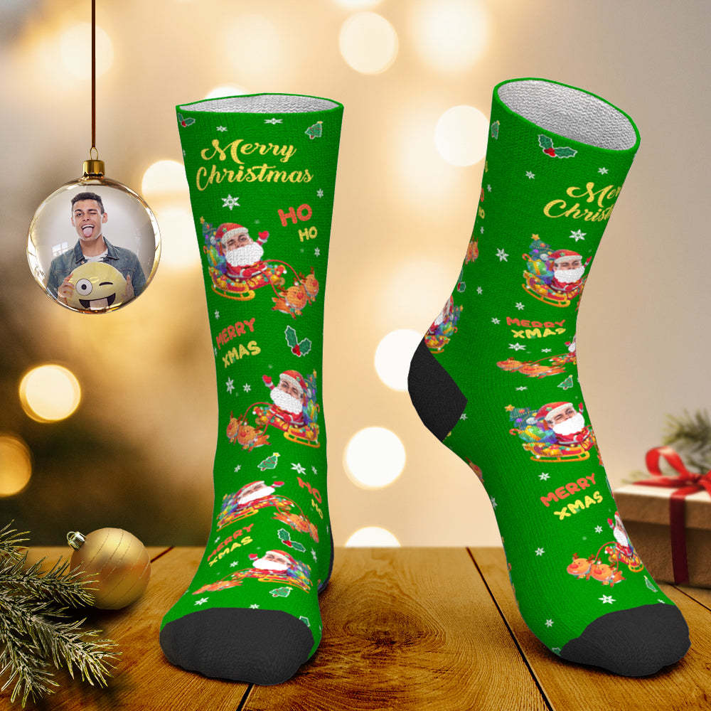 Custom Face Socks Personalized Photo Socks Santa Socks Christmas Gift - Merry Xmas - PhotoBoxer