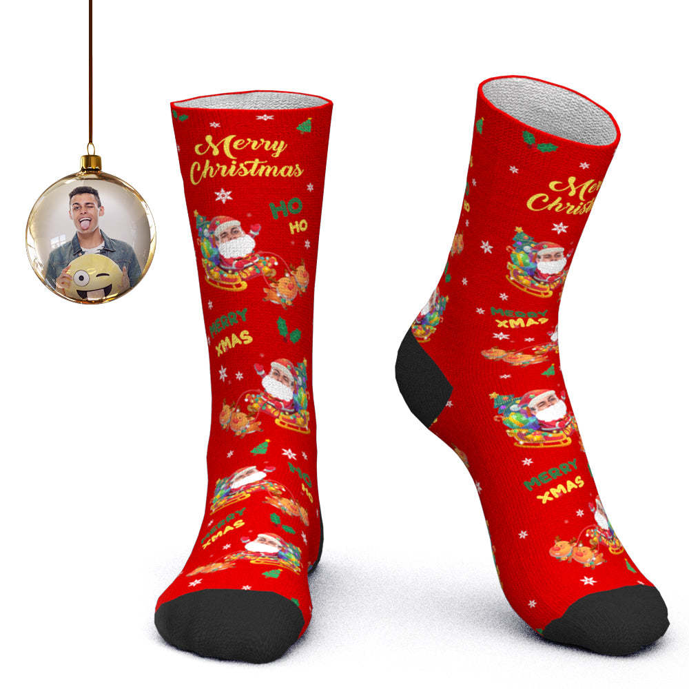 Custom Face Socks Personalized Photo Socks Santa Socks Christmas Gift - Merry Xmas - PhotoBoxer