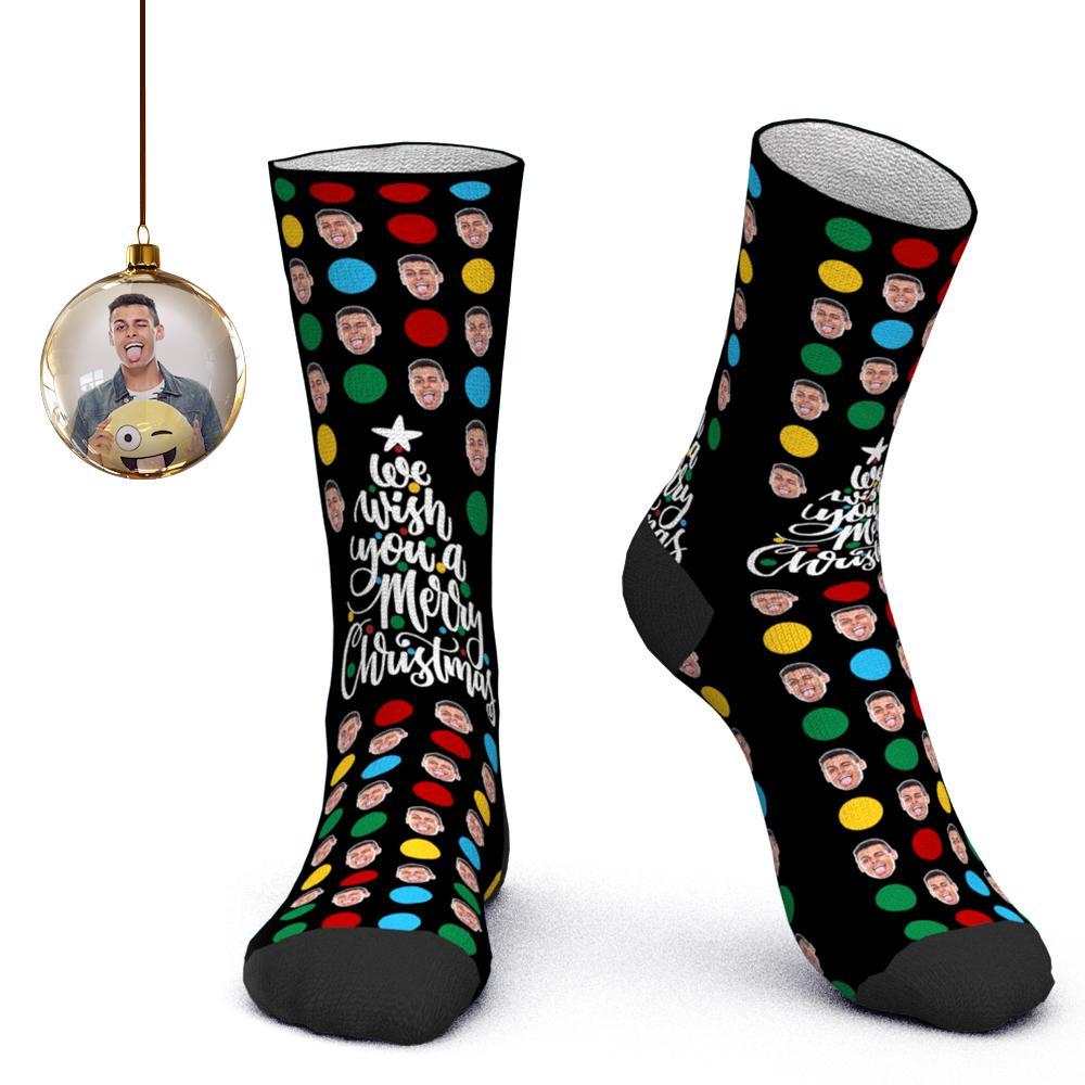 Custom Face Socks Personalized Photo Socks Colored Polka Dots Christmas Gift for Family - PhotoBoxer