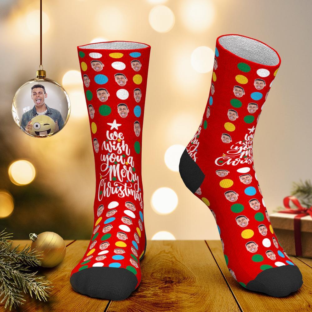 Custom Face Socks Personalized Photo Socks Colored Polka Dots Christmas Gift for Family - PhotoBoxer