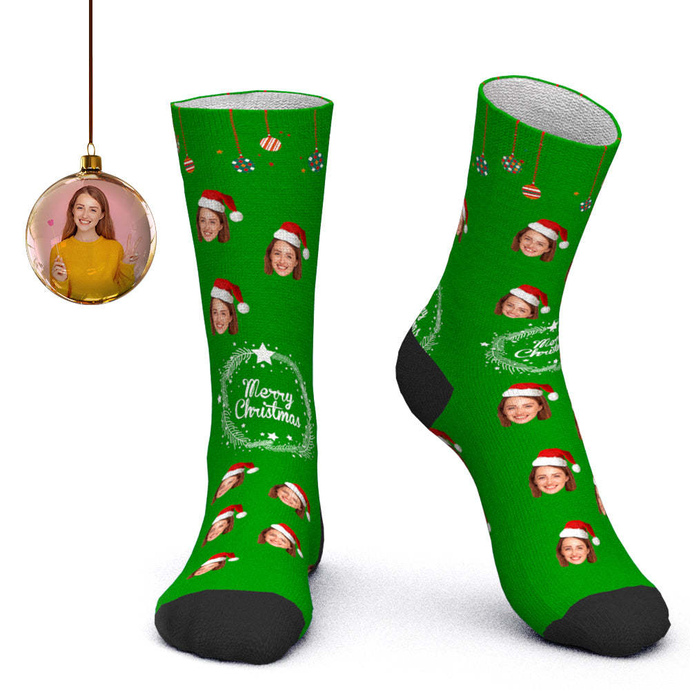 Custom Face Socks Personalized Photo Socks Santa Socks Christmas Gift for Lover - Merry Christmas - PhotoBoxer