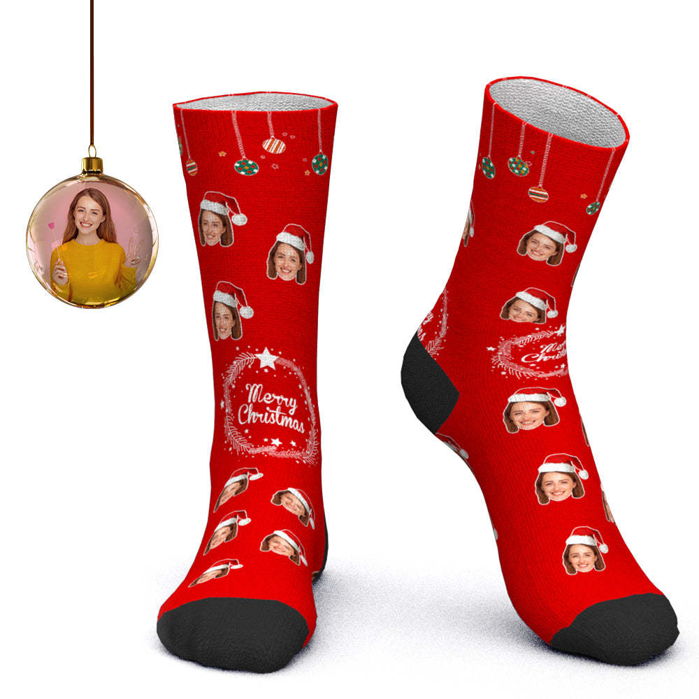 Custom Face Socks Personalized Photo Socks Santa Socks Christmas Gift for Lover - Merry Christmas - PhotoBoxer