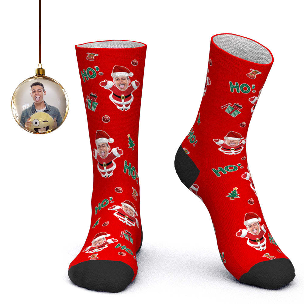 Custom Face Socks Personalized Photo Socks Santa Socks Christmas Gift - Santa Claus HoHoHo - PhotoBoxer