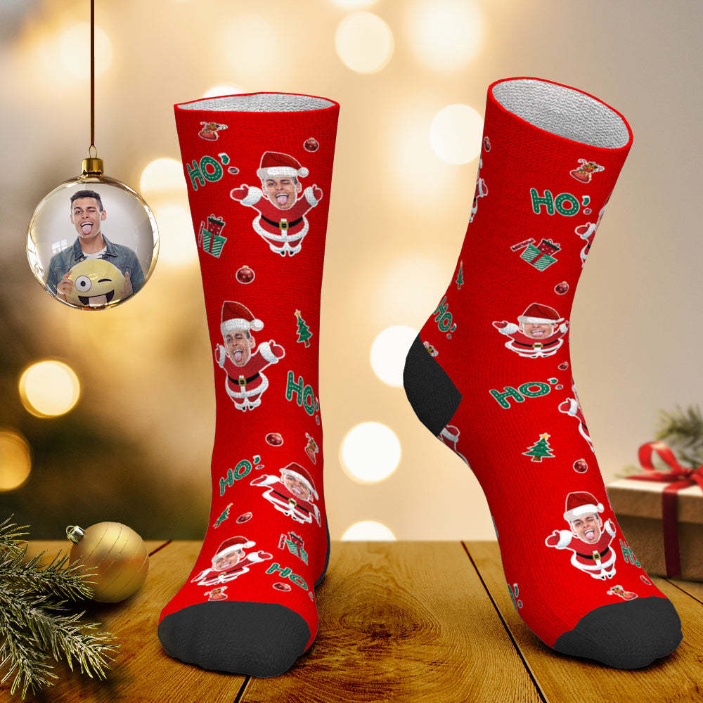 Custom Face Socks Personalized Photo Socks Santa Socks Christmas Gift - Santa Claus HoHoHo - PhotoBoxer