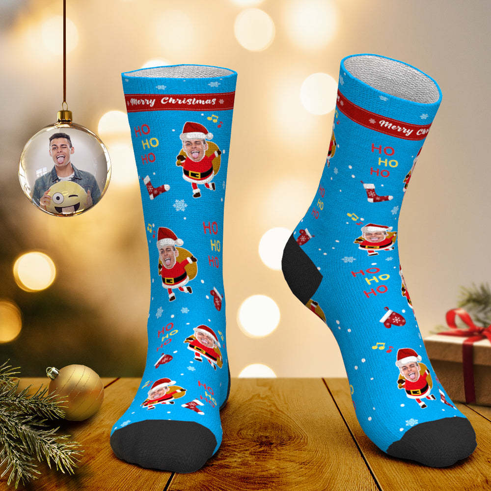 Custom Face Socks Personalized Photo Socks Santa Socks Christmas Gift for Family - Merry Christmas - PhotoBoxer