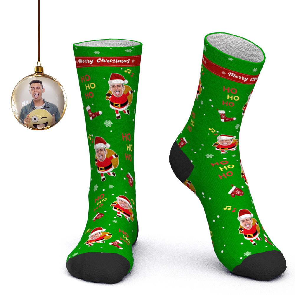 Custom Face Socks Personalized Photo Socks Santa Socks Christmas Gift for Family - Merry Christmas - PhotoBoxer