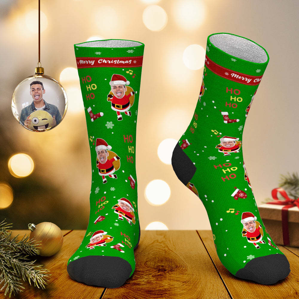 Custom Face Socks Personalized Photo Socks Santa Socks Christmas Gift for Family - Merry Christmas - PhotoBoxer