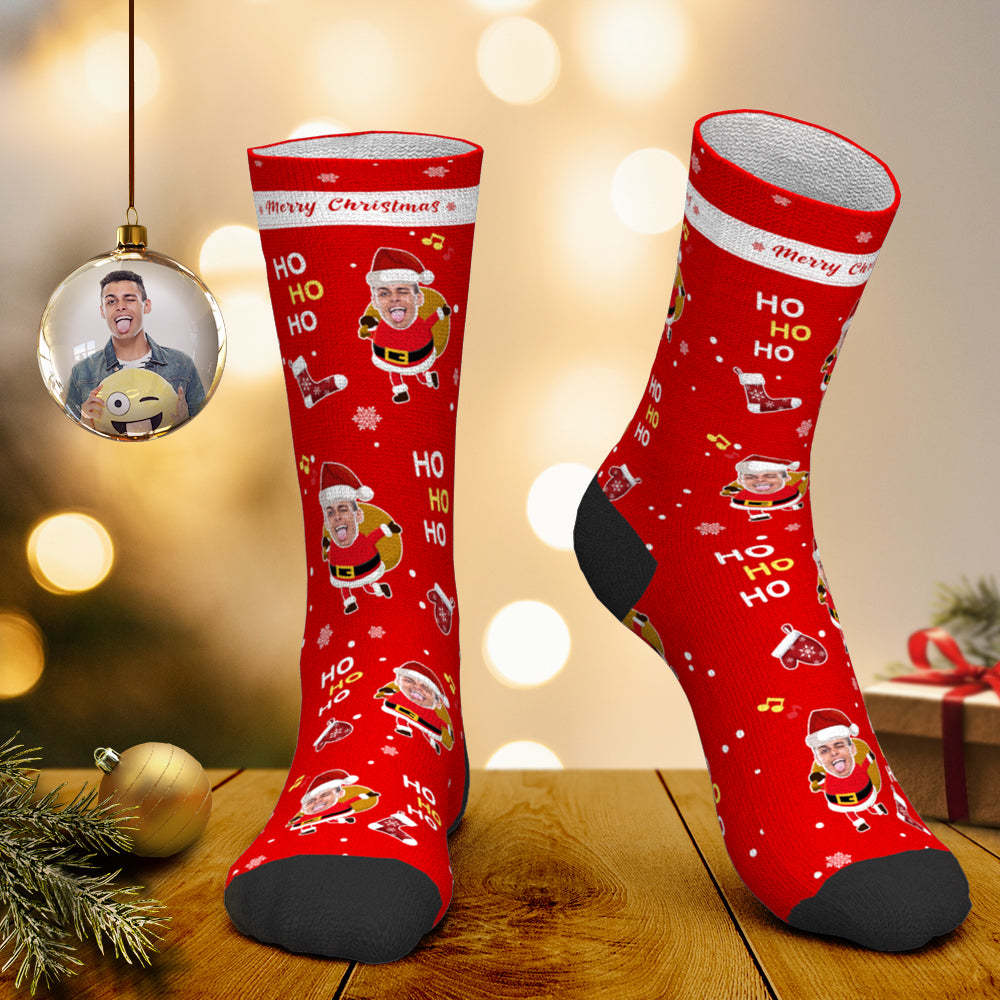Custom Face Socks Personalized Photo Socks Santa Socks Christmas Gift for Family - Merry Christmas - PhotoBoxer