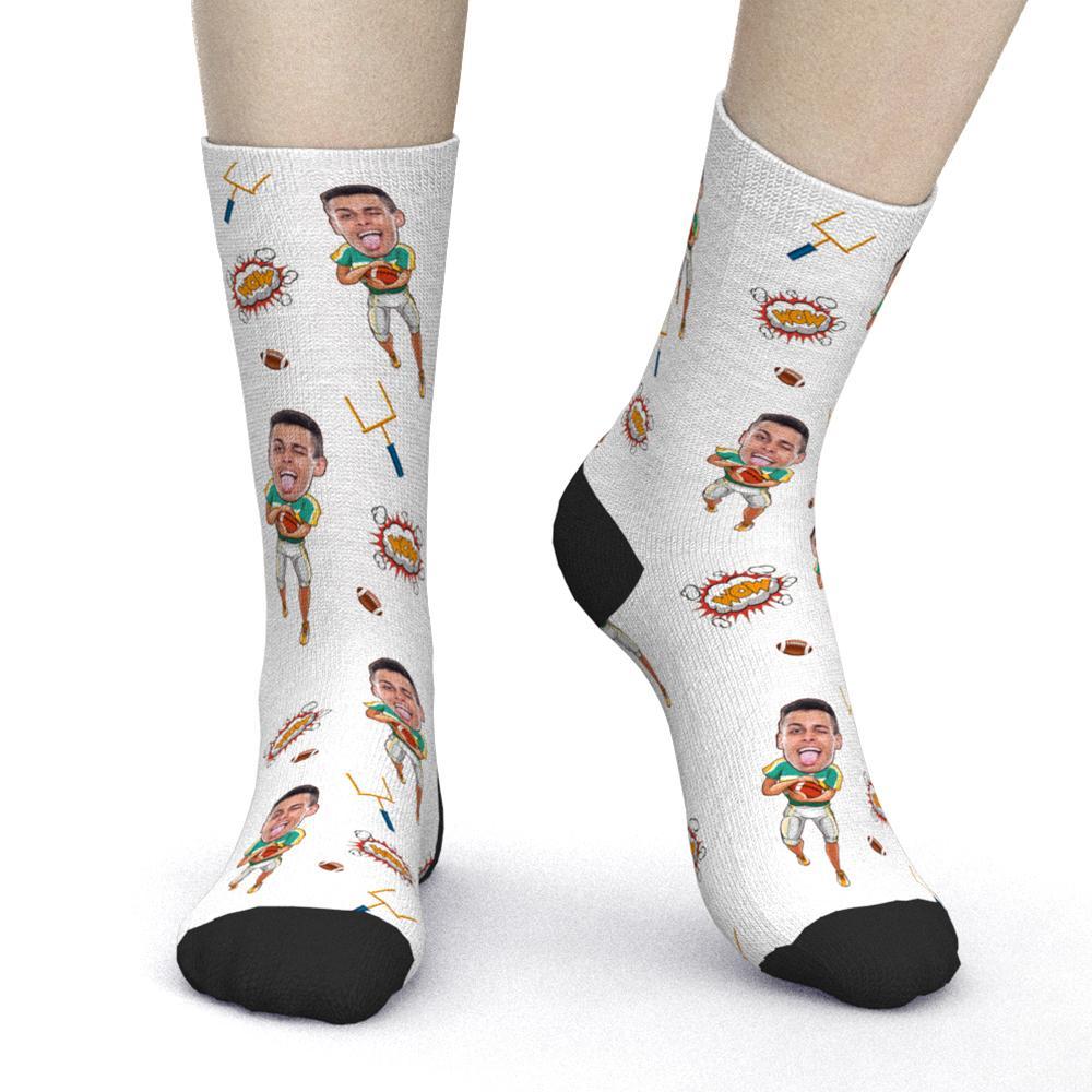 Custom Photo Face Socks Rugby Creative Sports Theme Gifts - PhotoBoxer