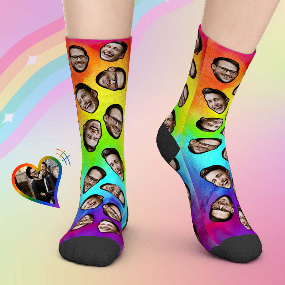 LGBT Gifts, Custom Face Socks Add Pictures - LGBT Colorful Gradient - PhotoBoxer