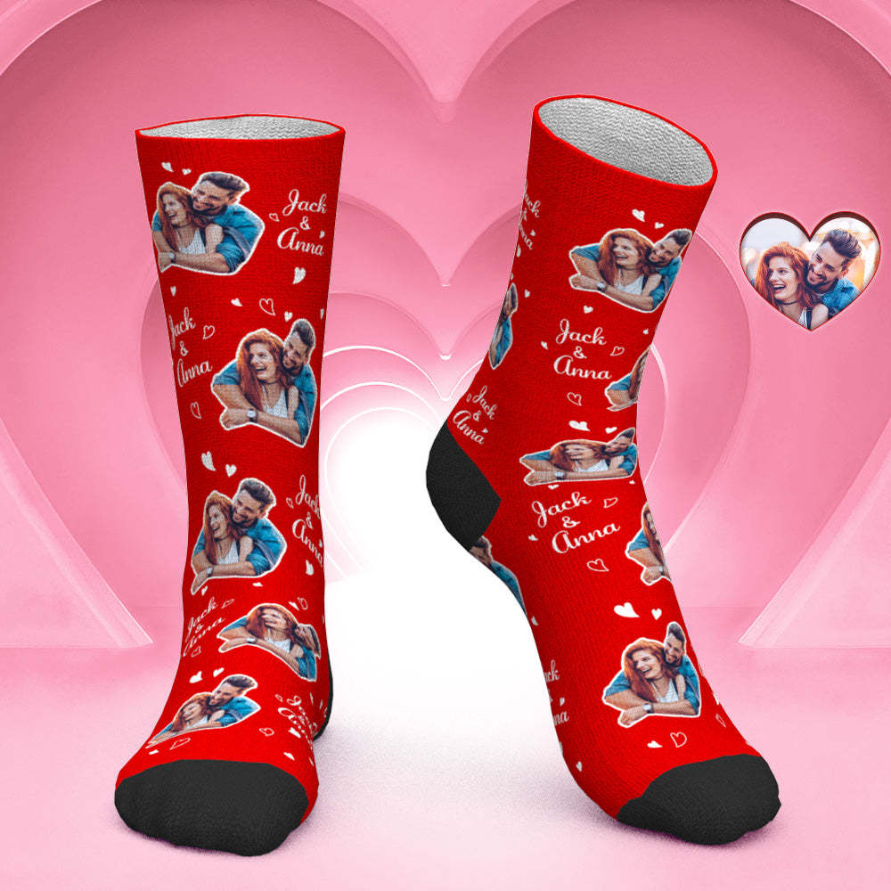 Custom Couple Photo Socks with Name Romantic Valentine Gift - PhotoBoxer