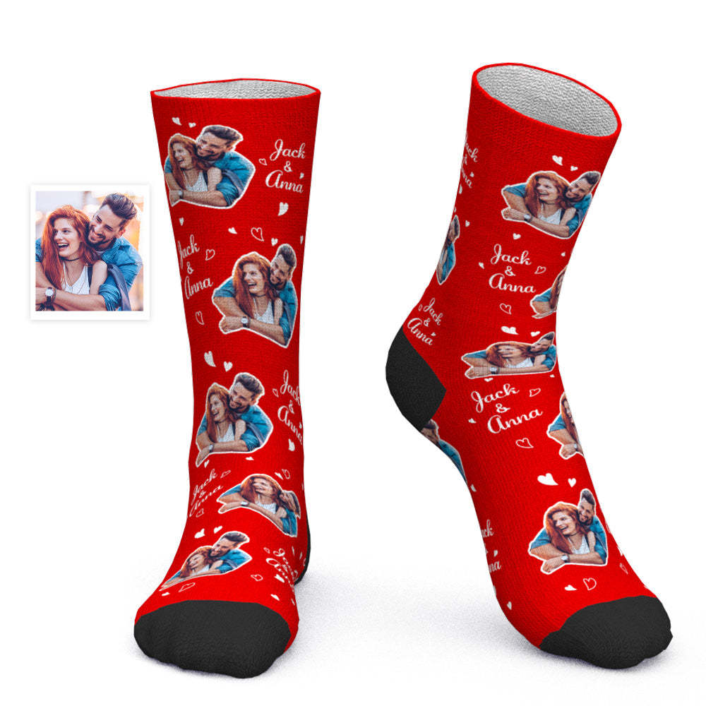 Custom Couple Photo Socks with Name Romantic Valentine Gift - PhotoBoxer