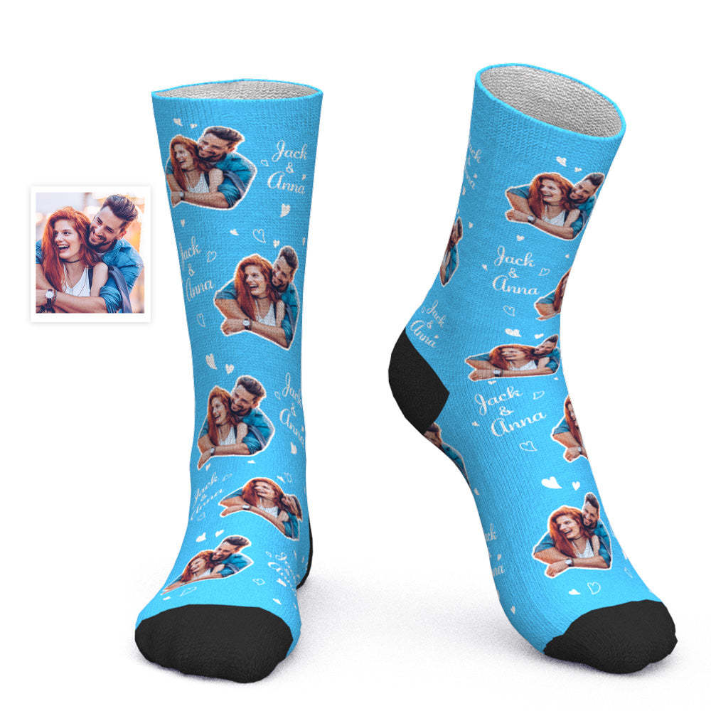 Custom Couple Photo Socks with Name Romantic Valentine Gift - PhotoBoxer