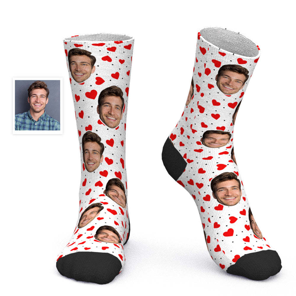 Custom Face Socks Personalized Photo Socks Valentine's Day Gift for Her - Red Heart - PhotoBoxer