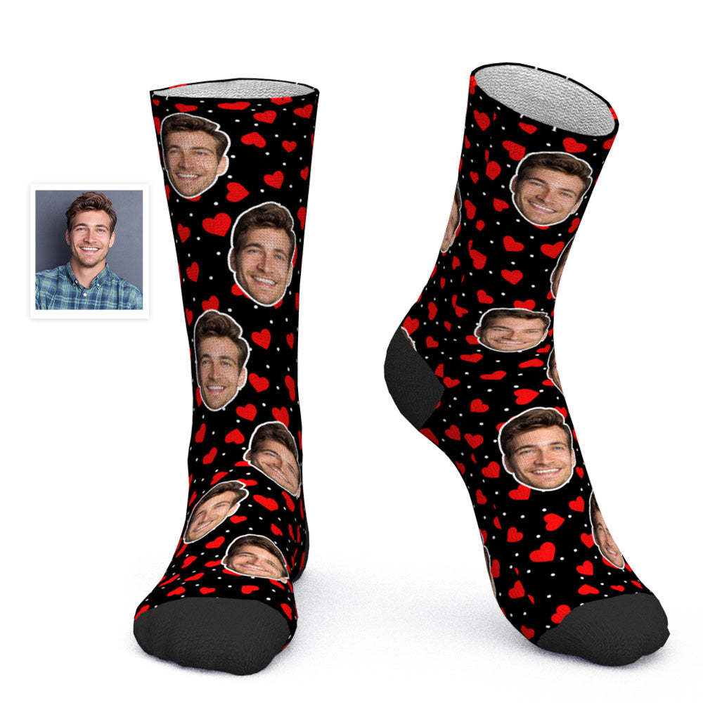 Custom Face Socks Personalized Photo Socks Valentine's Day Gift for Her - Red Heart - PhotoBoxer