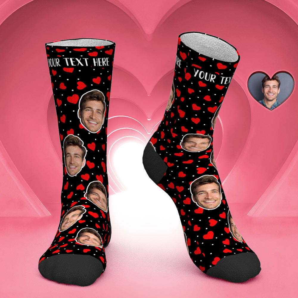 Custom Face Socks Personalized Photo Socks Valentine's Day Gift for Her - Red Heart - PhotoBoxer