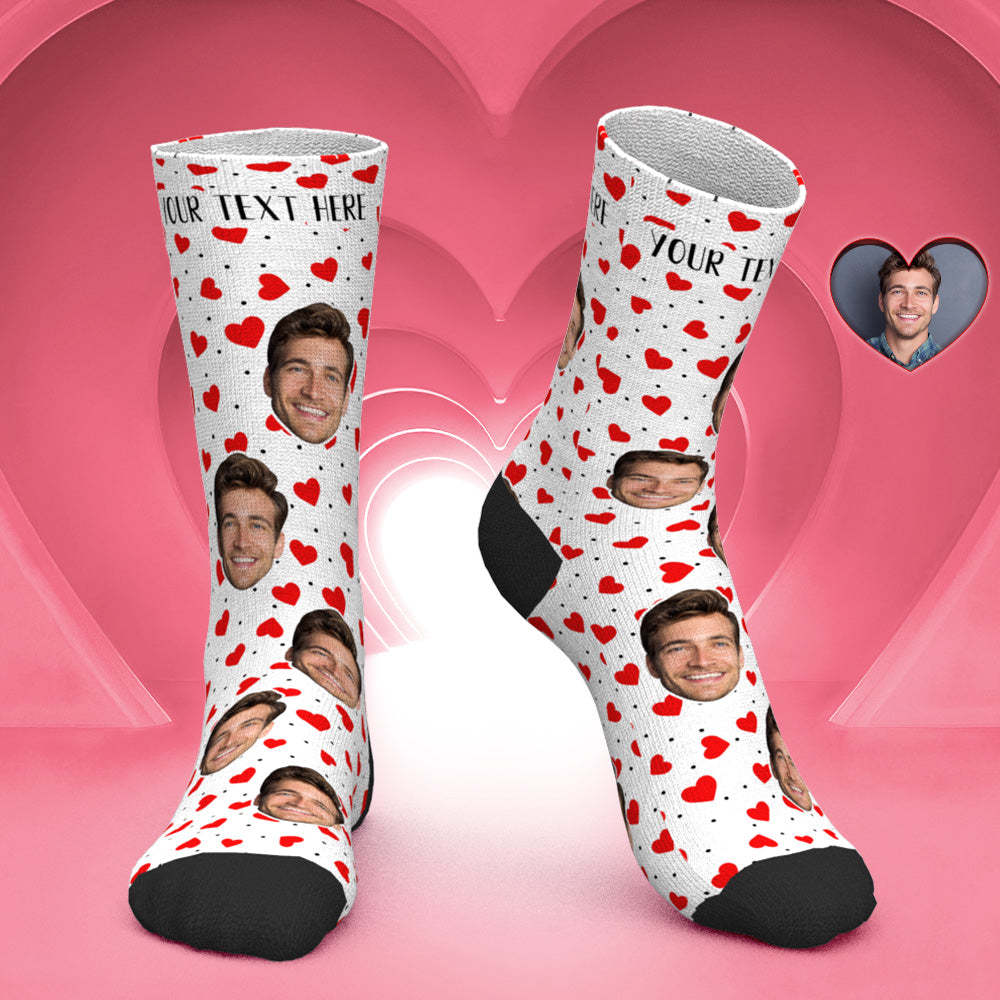Custom Face Socks Personalized Photo Socks Valentine's Day Gift for Her - Red Heart - PhotoBoxer