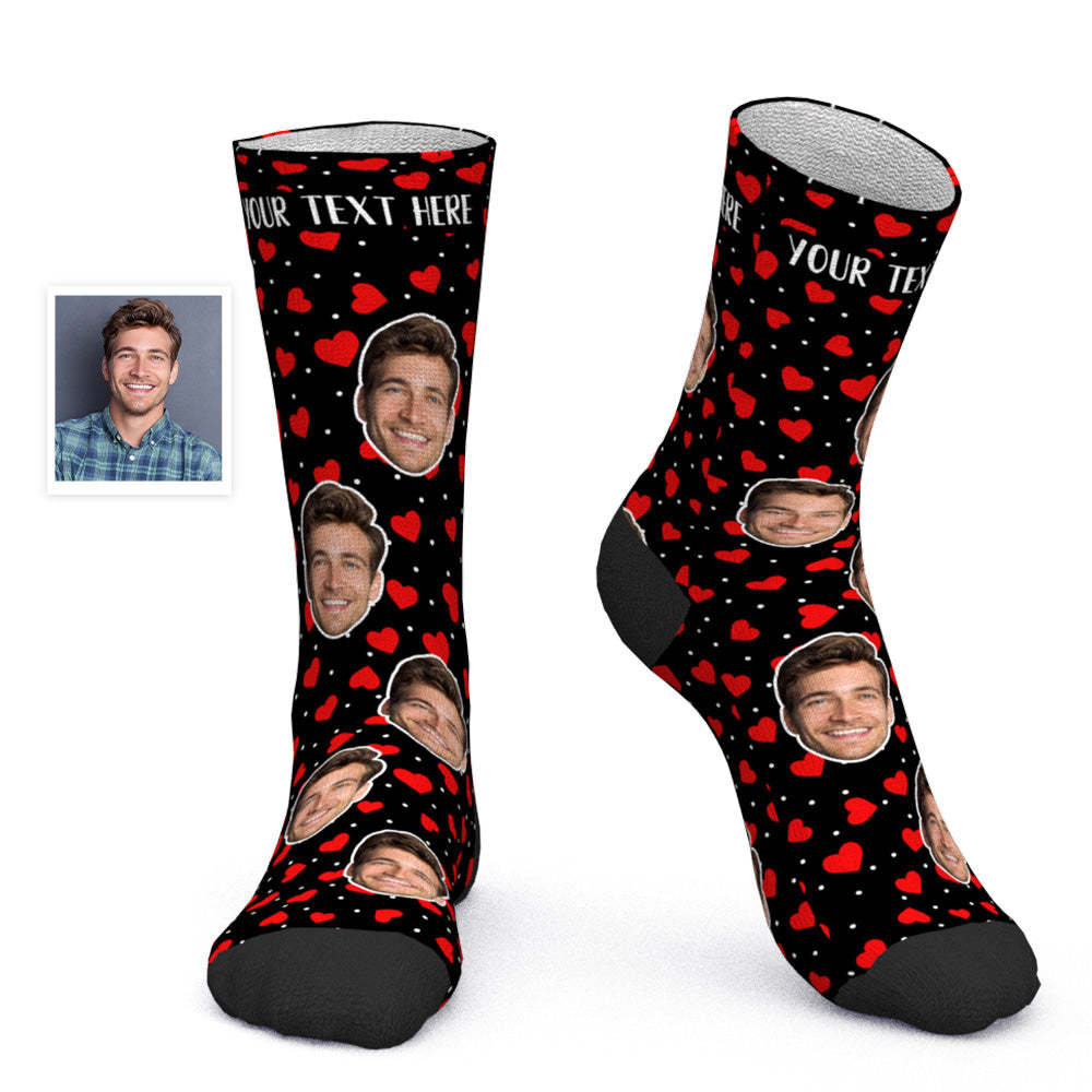 Custom Face Socks Personalized Photo Socks Valentine's Day Gift for Her - Red Heart - PhotoBoxer