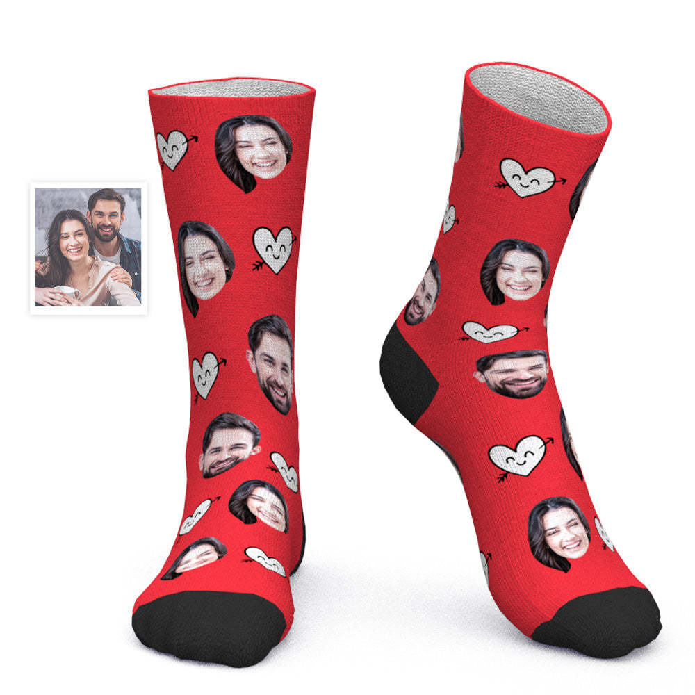 Custom Face Socks Personalized Photo Socks Valentine's Day Gift for Her - Cute Heart - PhotoBoxer
