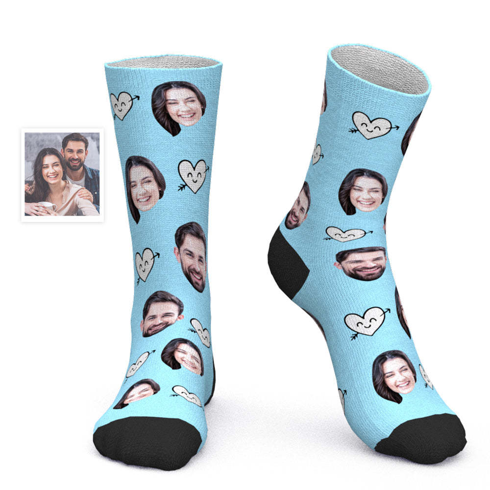 Custom Face Socks Personalized Photo Socks Valentine's Day Gift for Her - Cute Heart - PhotoBoxer