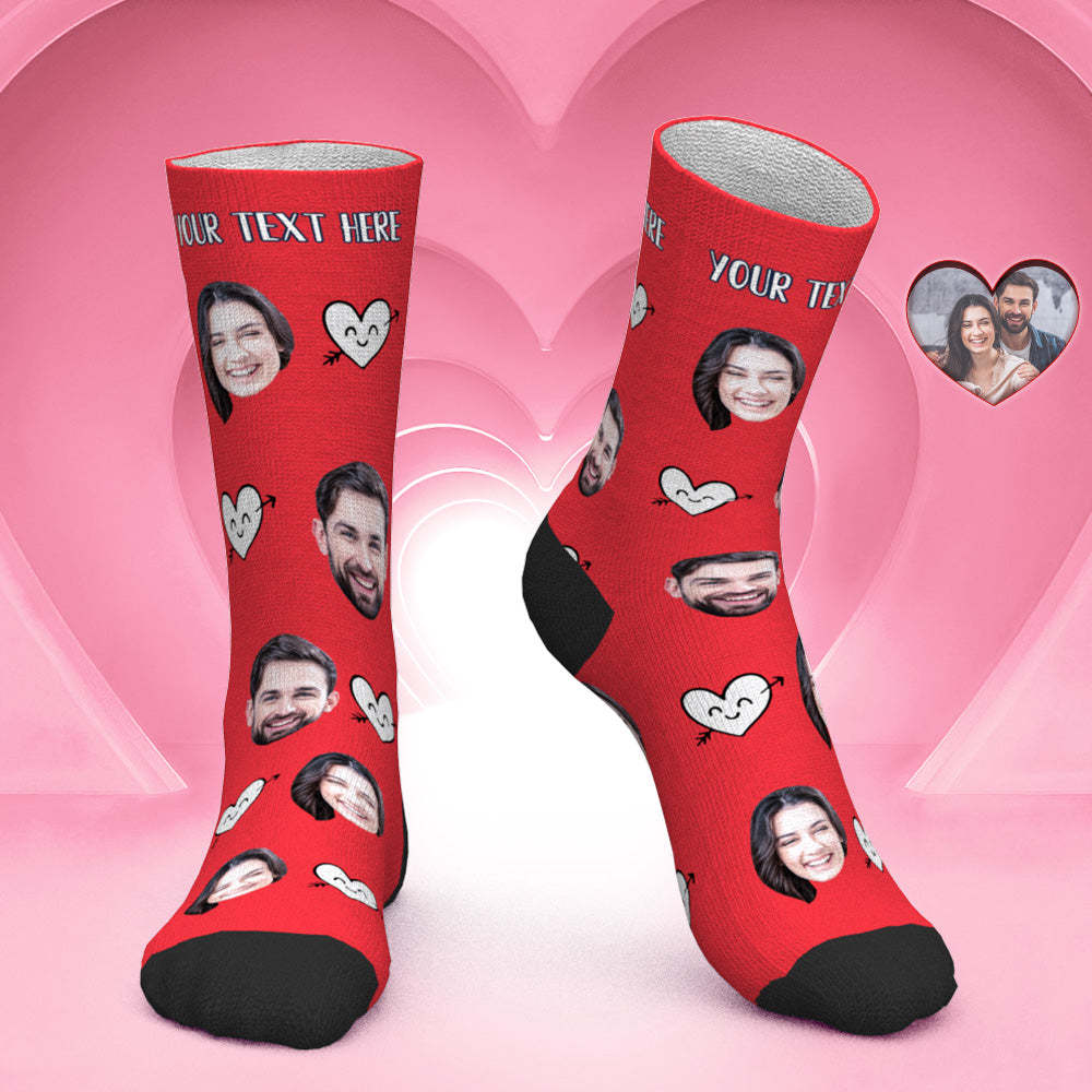 Custom Face Socks Personalized Photo Socks Valentine's Day Gift for Her - Cute Heart - PhotoBoxer