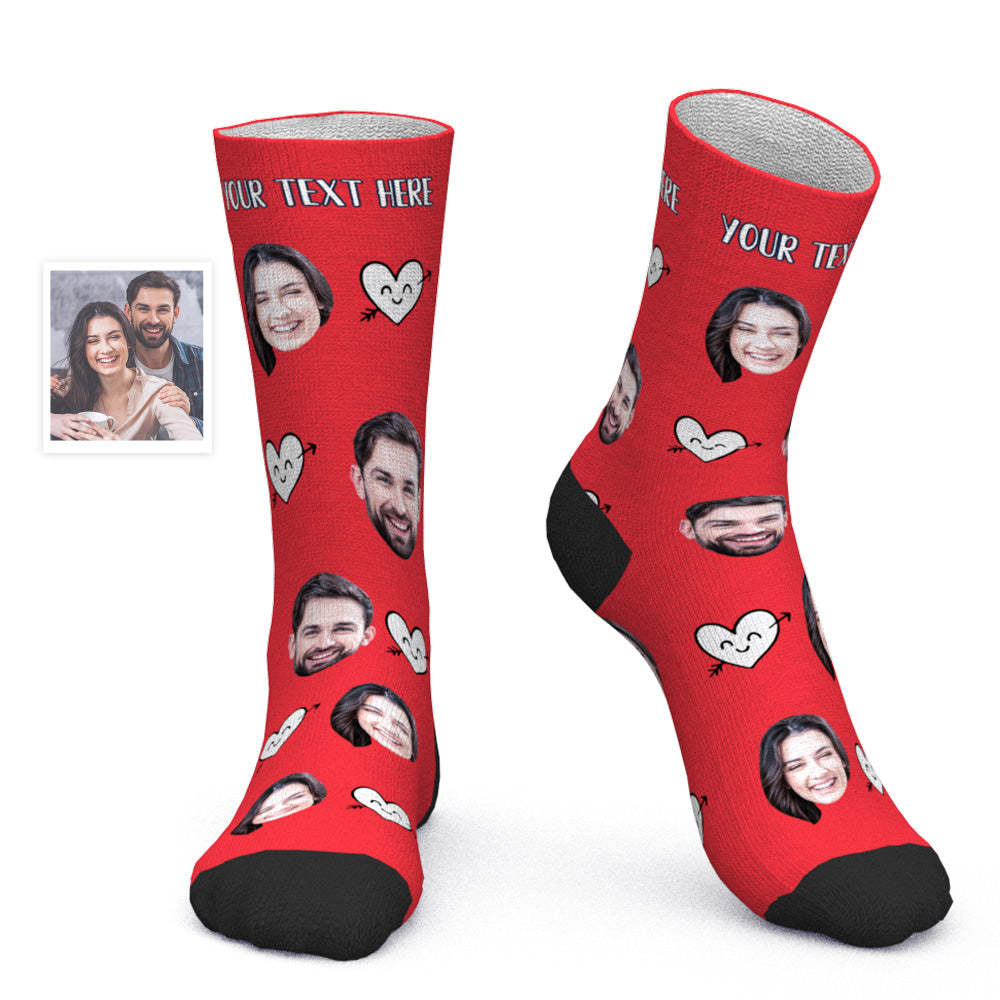 Custom Face Socks Personalized Photo Socks Valentine's Day Gift for Her - Cute Heart - PhotoBoxer