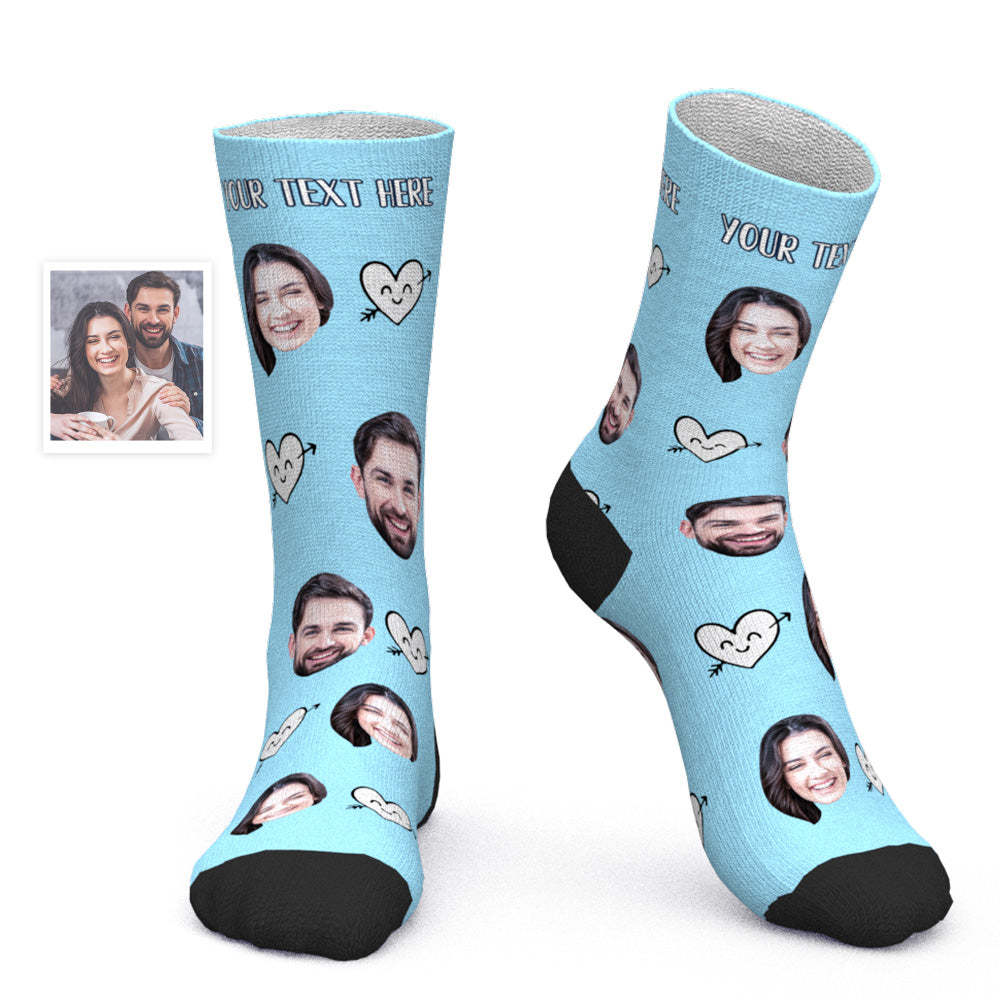 Custom Face Socks Personalized Photo Socks Valentine's Day Gift for Her - Cute Heart - PhotoBoxer