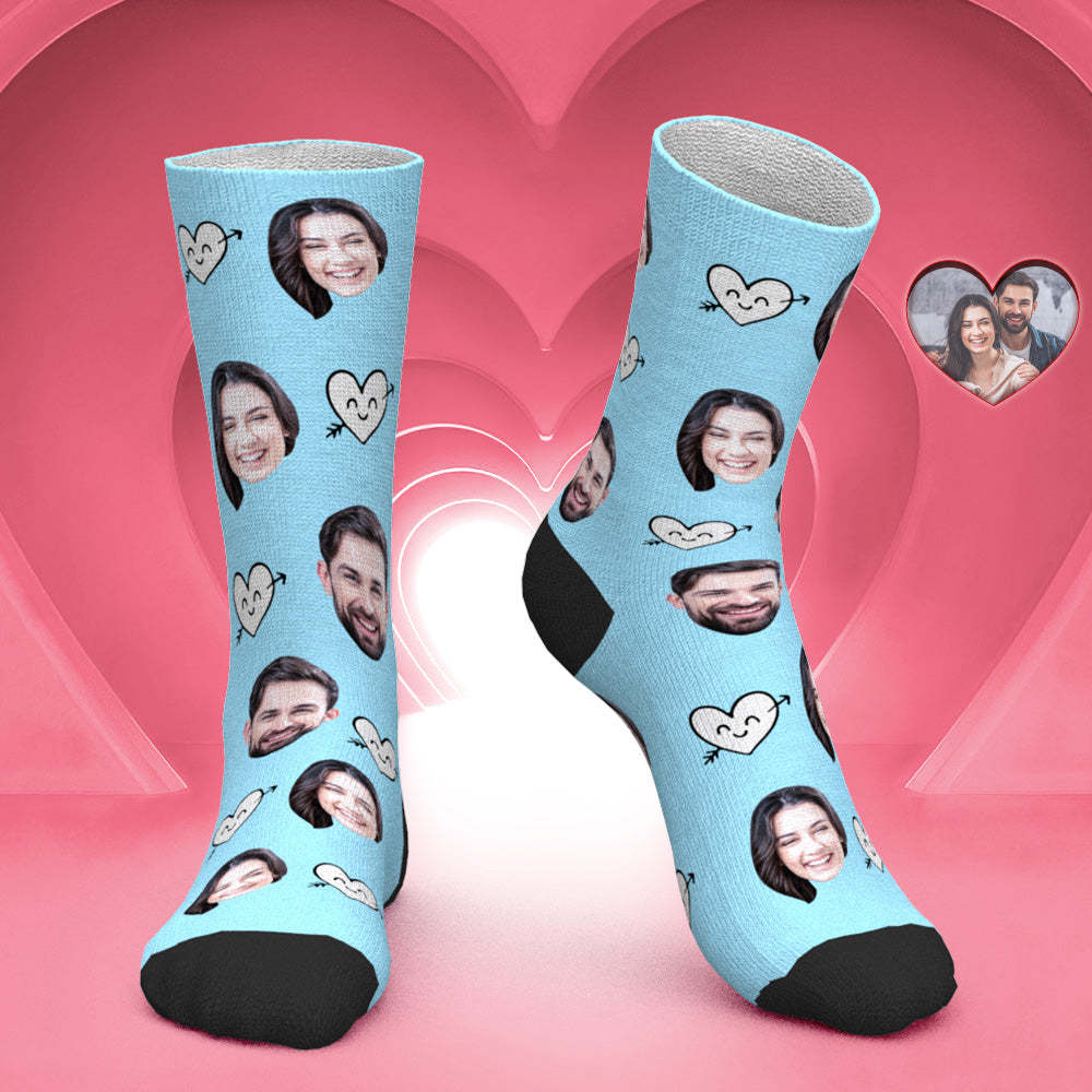 Custom Face Socks Personalized Photo Socks Valentine's Day Gift for Her - Cute Heart - PhotoBoxer