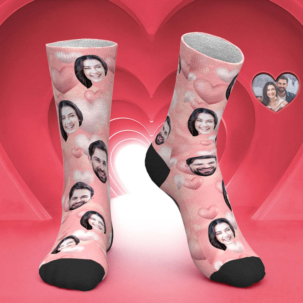 Custom Face Socks Personalized Photo Socks Valentine's Day Gift for Her - Romantic Love - PhotoBoxer