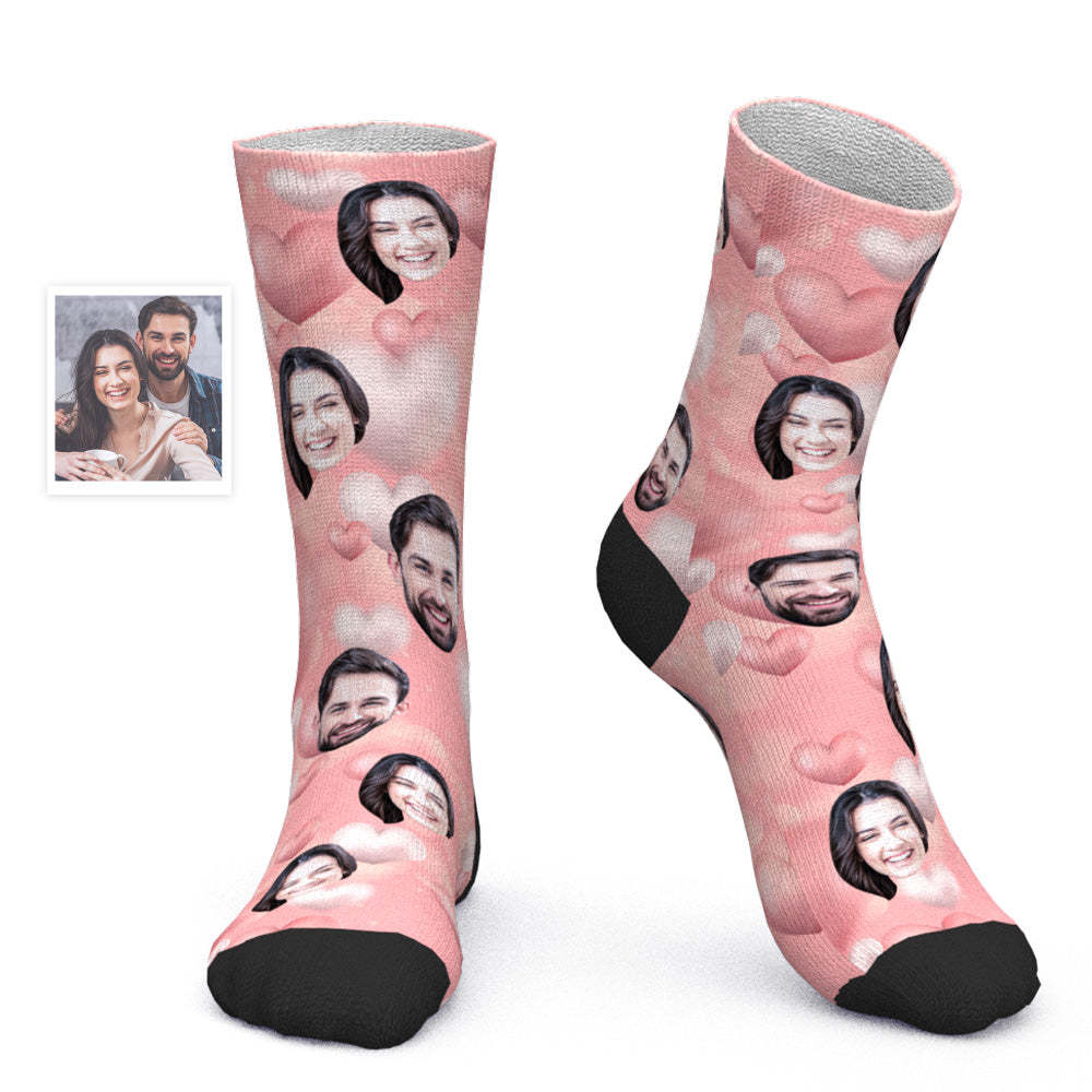 Custom Face Socks Personalized Photo Socks Valentine's Day Gift for Her - Romantic Love - PhotoBoxer