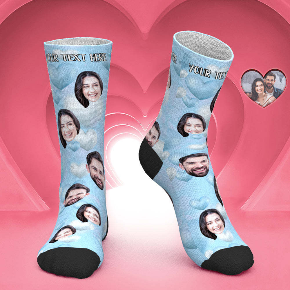 Custom Face Socks Personalized Photo Socks Valentine's Day Gift for Her - Romantic Love - PhotoBoxer