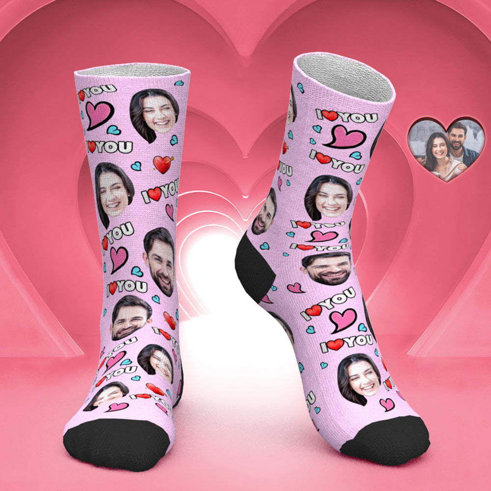 Custom Face Socks Personalized Photo Socks Valentine's Day Gift - I Love You - PhotoBoxer