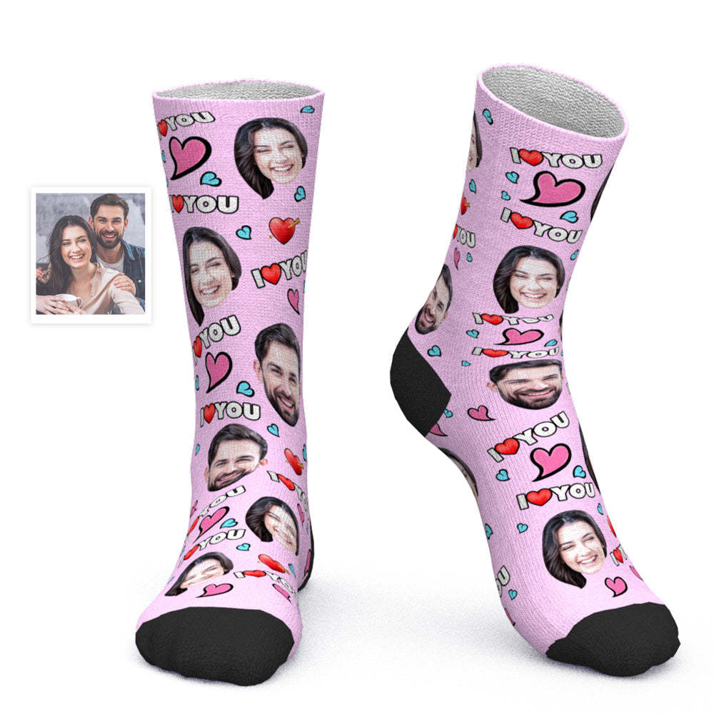 Custom Face Socks Personalized Photo Socks Valentine's Day Gift - I Love You - PhotoBoxer