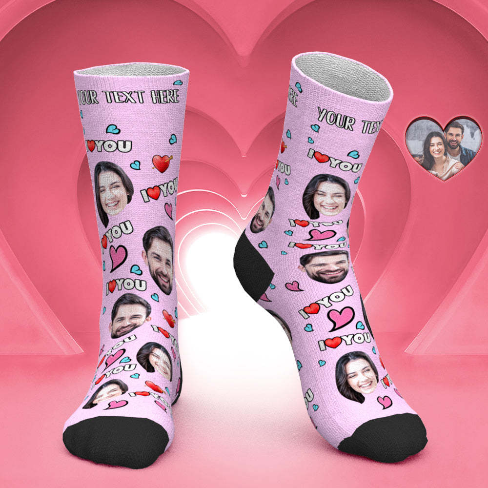 Custom Face Socks Personalized Photo Socks Valentine's Day Gift - I Love You - PhotoBoxer