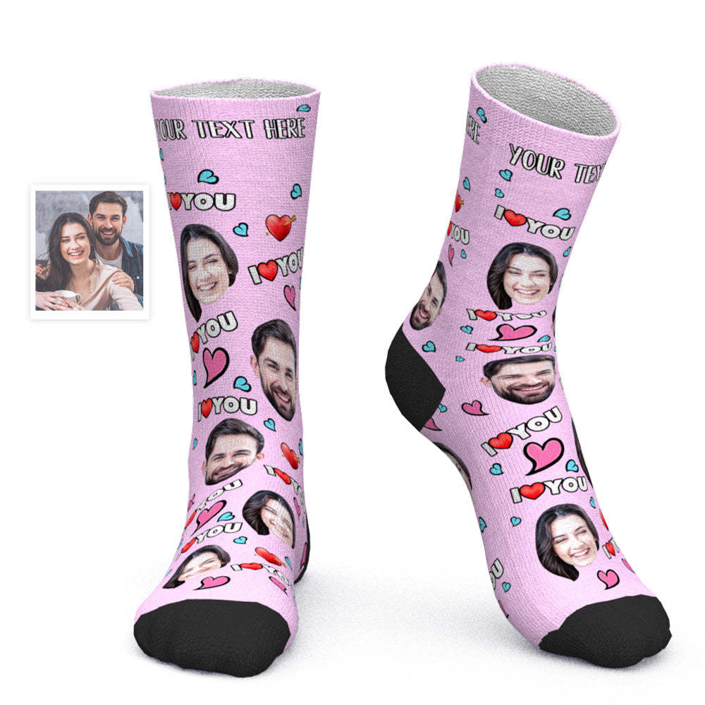 Custom Face Socks Personalized Photo Socks Valentine's Day Gift - I Love You - PhotoBoxer