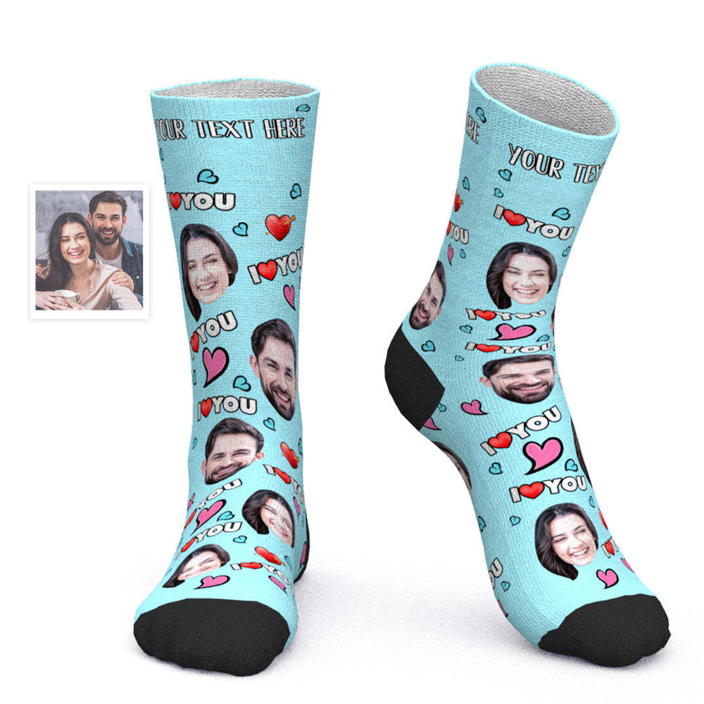 Custom Face Socks Personalized Photo Socks Valentine's Day Gift - I Love You - PhotoBoxer