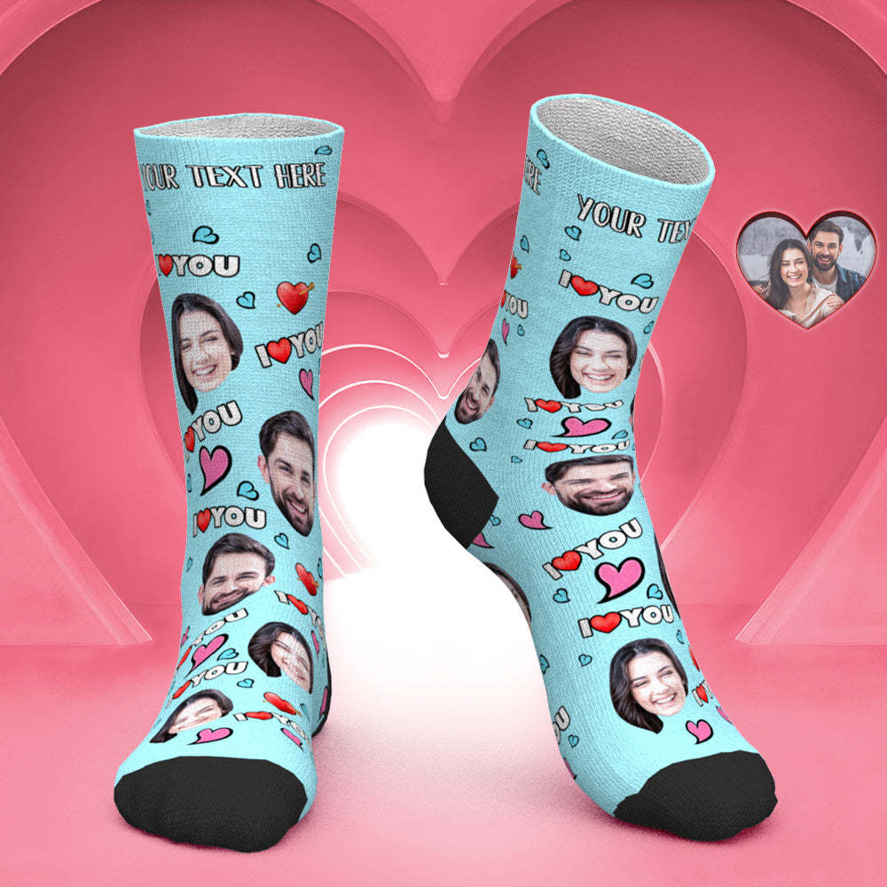 Custom Face Socks Personalized Photo Socks Valentine's Day Gift - I Love You - PhotoBoxer