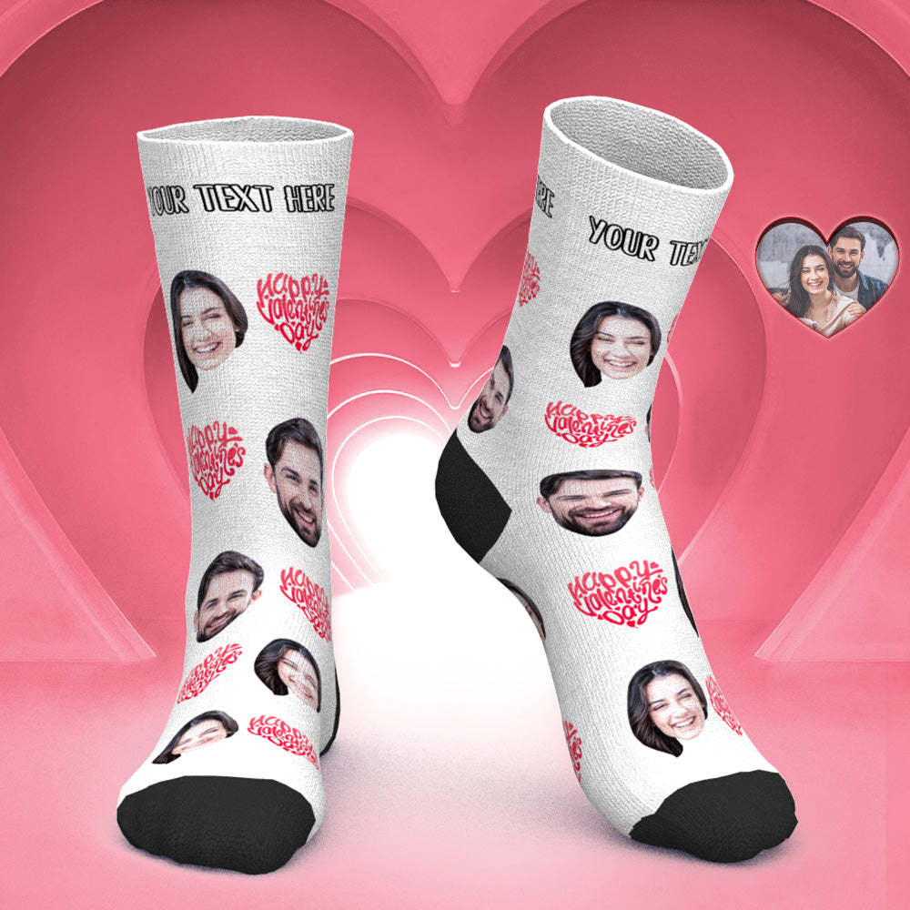 Custom Face Socks Personalized Photo Socks Valentine's Day Gift - Happy Vlaentine's Day - PhotoBoxer