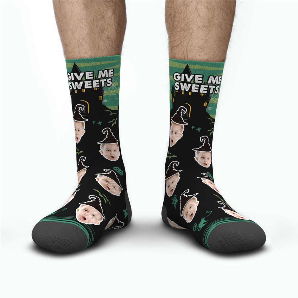 Halloween Custom Castle Witch Photo Socks With Text - PhotoBoxer
