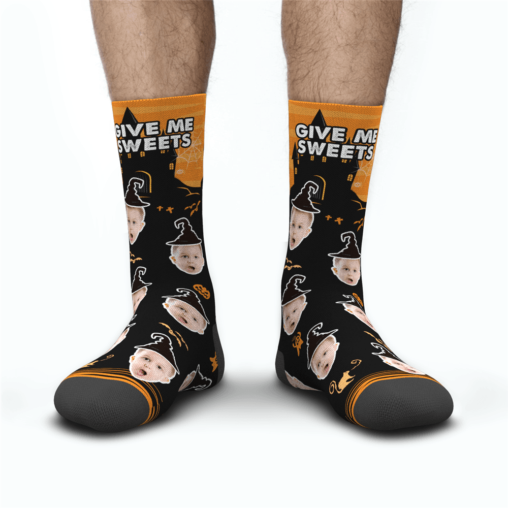 Halloween Custom Castle Witch Photo Socks With Text - PhotoBoxer