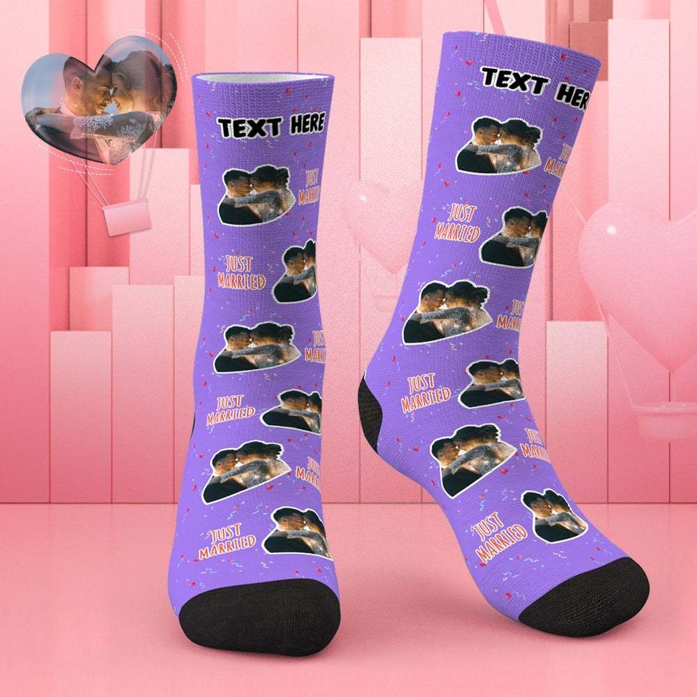 Custom Face Socks Wedding Anniversary Gift Purple Socks