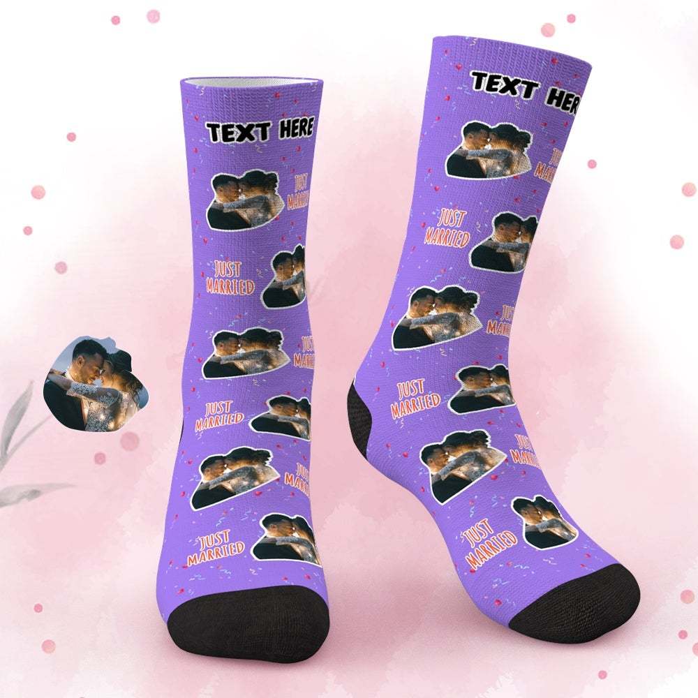Custom Face Socks Wedding Anniversary Gift Purple Socks