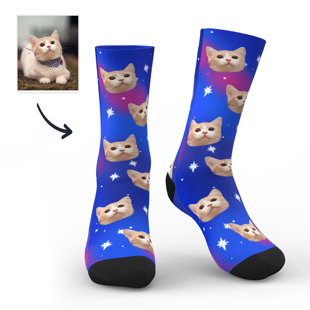 Custom Face Socks Add Pictures and Name Star Breathable Soft Socks - PhotoBoxer